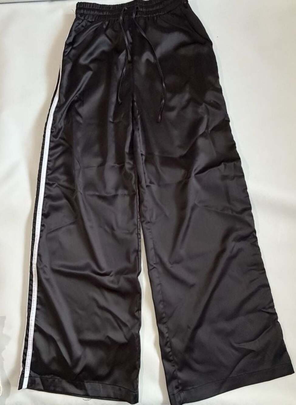 Mimosa Black Satin Wide Leg Track Pants Womens S Y2K Stripe Lounge